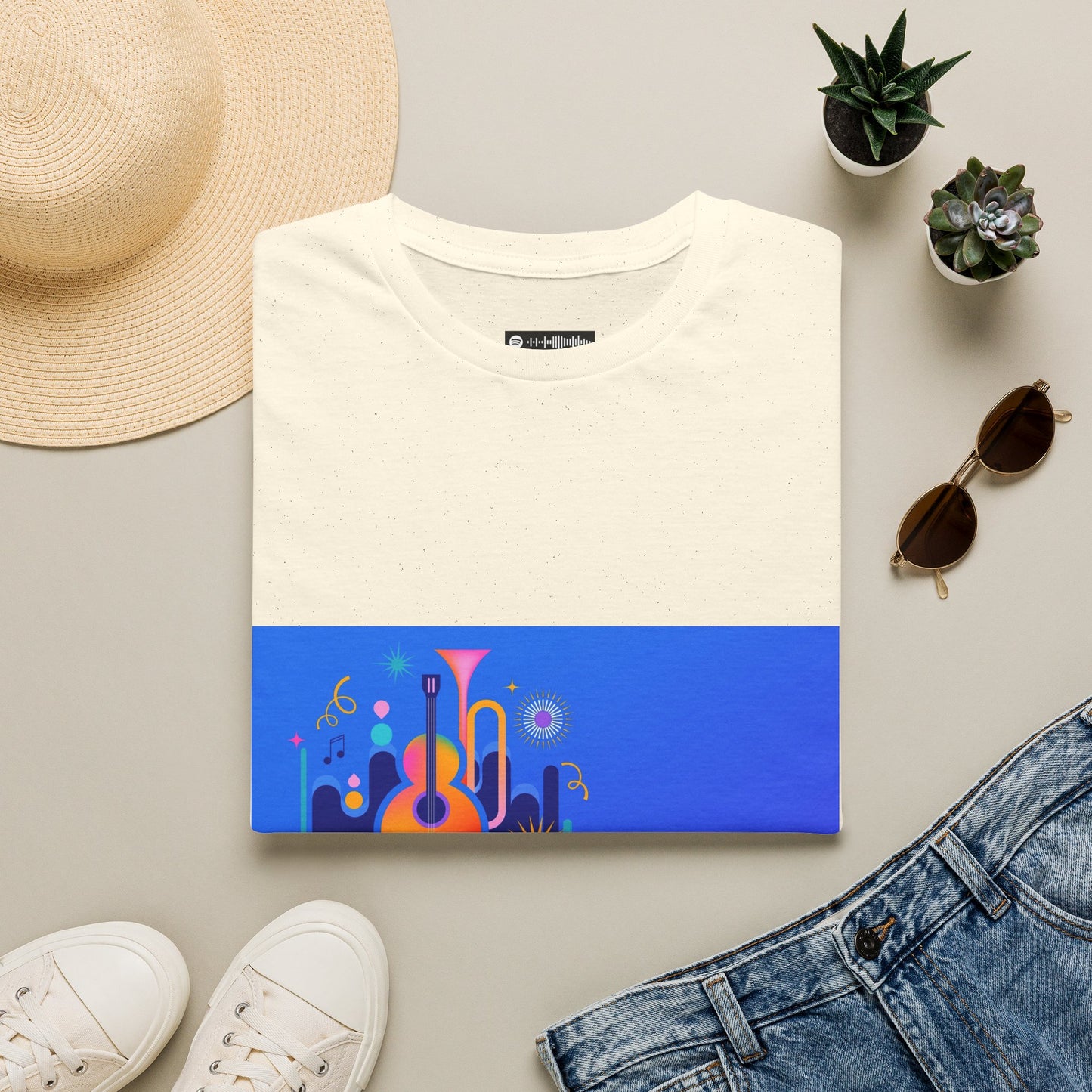 10% Off at checkout - Music Festival Graphic T-Shirt — Colorful Guitar & Instruments Design