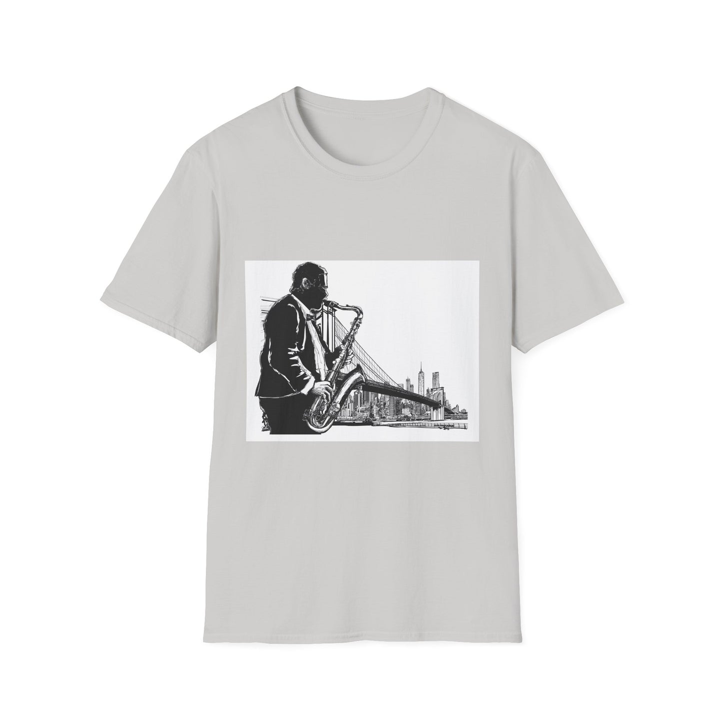 10%OFF at checkout! - Saxophone Skyline T-Shirt — Jazz Musician Cityscape Tee