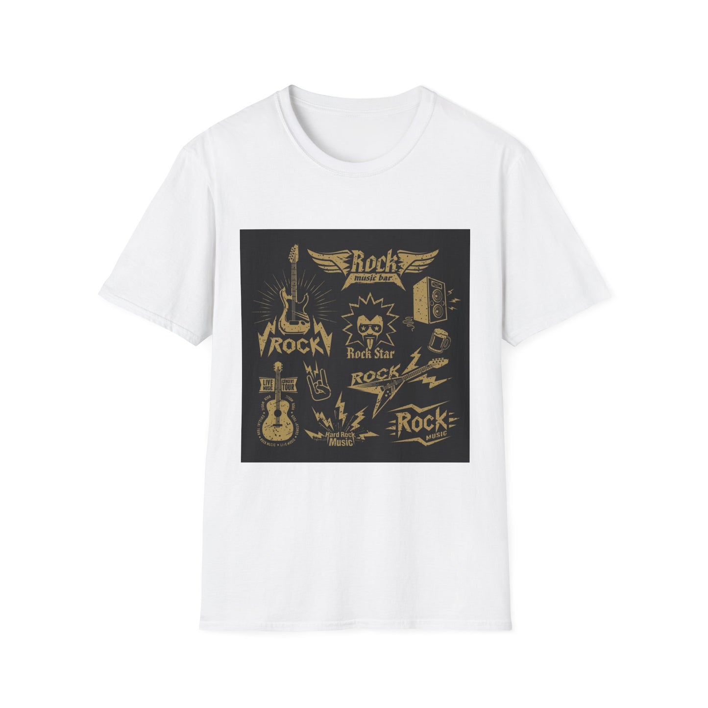 10%OFF at checkout! - Rock Band Graphic T-Shirt — Vintage Gold Guitar & Amp Design
