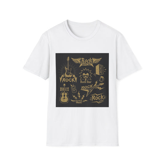 Rock Band Graphic T-Shirt — Vintage Gold Guitar & Amp Design