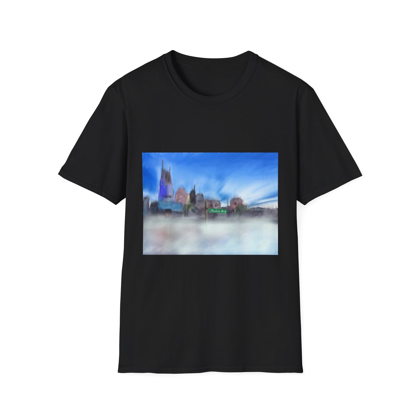 10%OFF at checkout! - Music City Skyline Blur Print T-Shirt — Dreamy Urban Landscape Tee