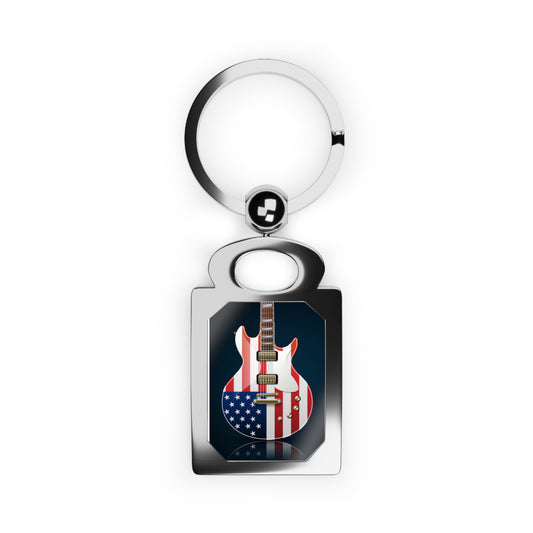 American Flag Electric Guitar Rectangle Keyring