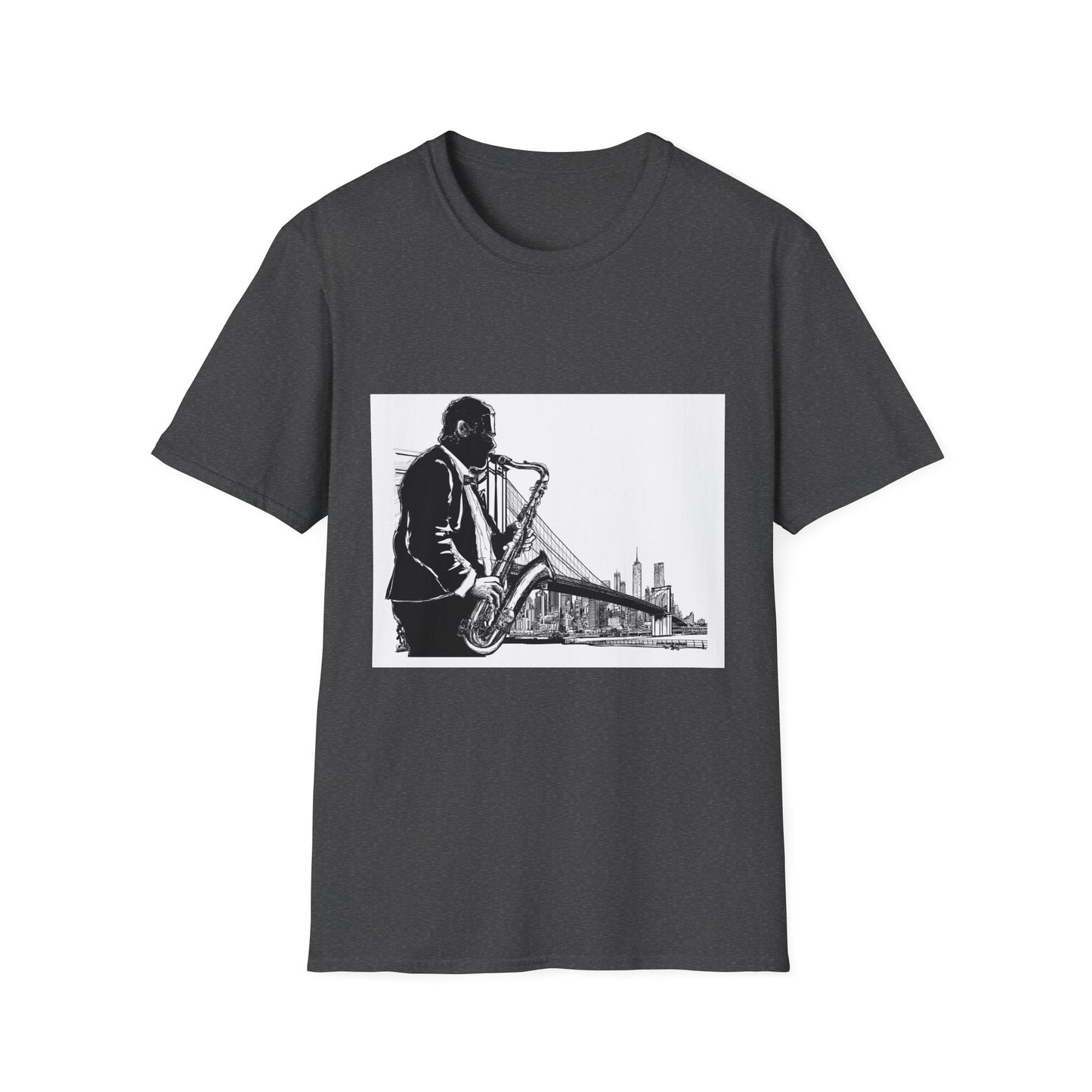 10%OFF at checkout! - Saxophone Skyline T-Shirt — Jazz Musician Cityscape Tee