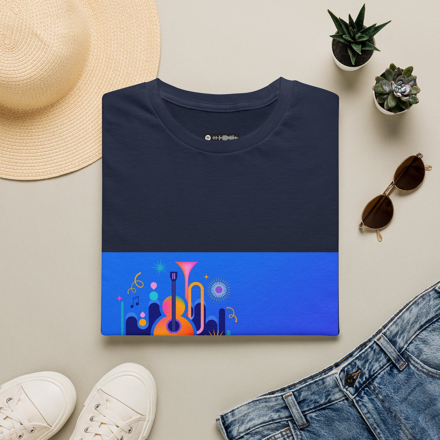 10% Off at checkout - Music Festival Graphic T-Shirt — Colorful Guitar & Instruments Design