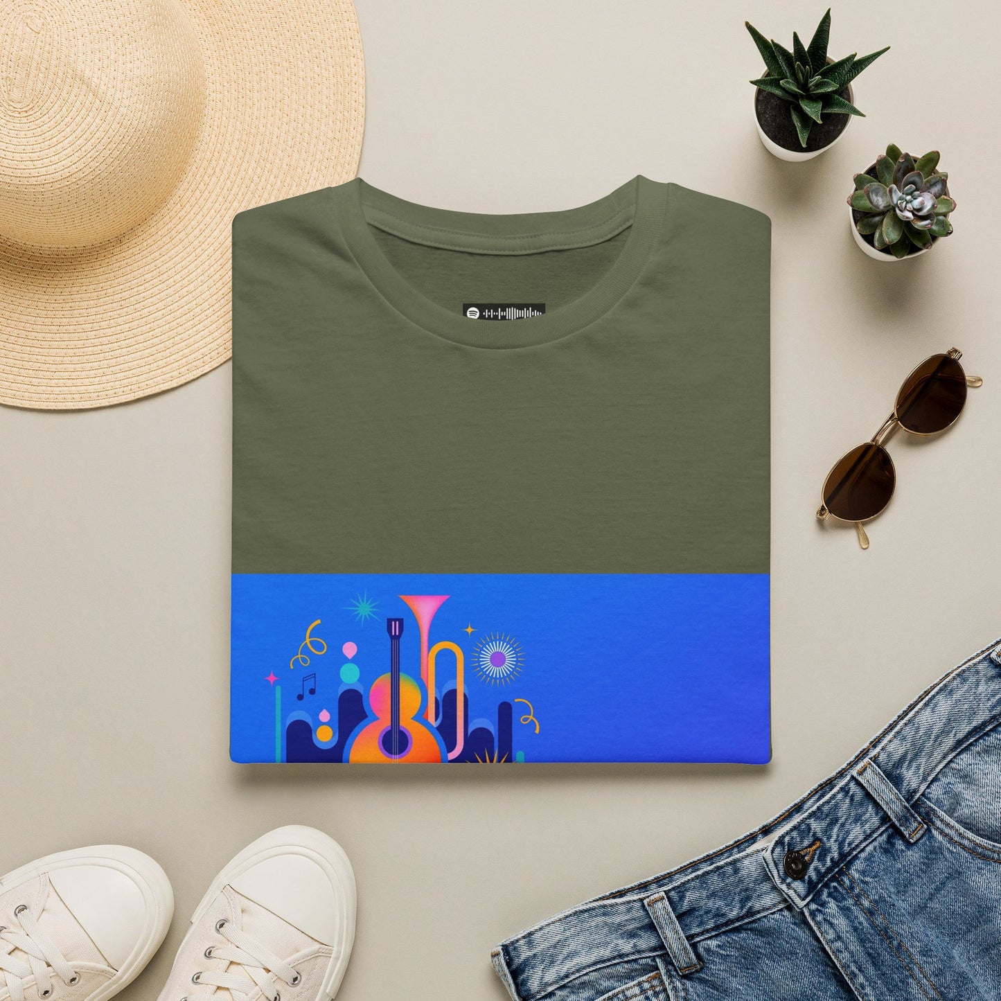 10% Off at checkout - Music Festival Graphic T-Shirt — Colorful Guitar & Instruments Design