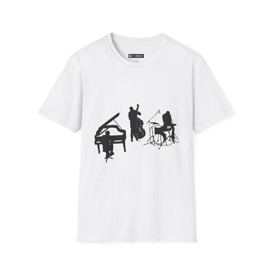 10% Off at checkout - Jazz Trio Silhouette T-Shirt — Piano, Bass & Drums Music Tee