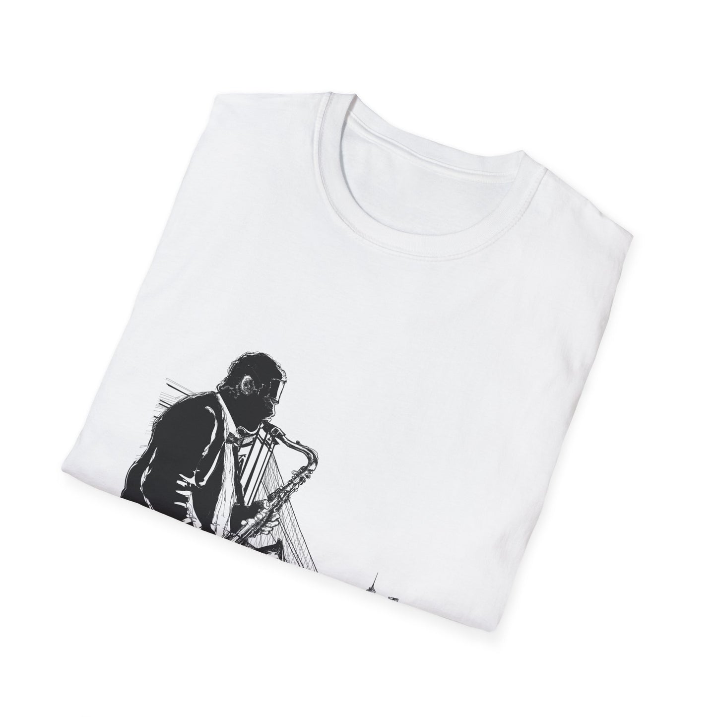10%OFF at checkout! - Saxophone Skyline T-Shirt — Jazz Musician Cityscape Tee