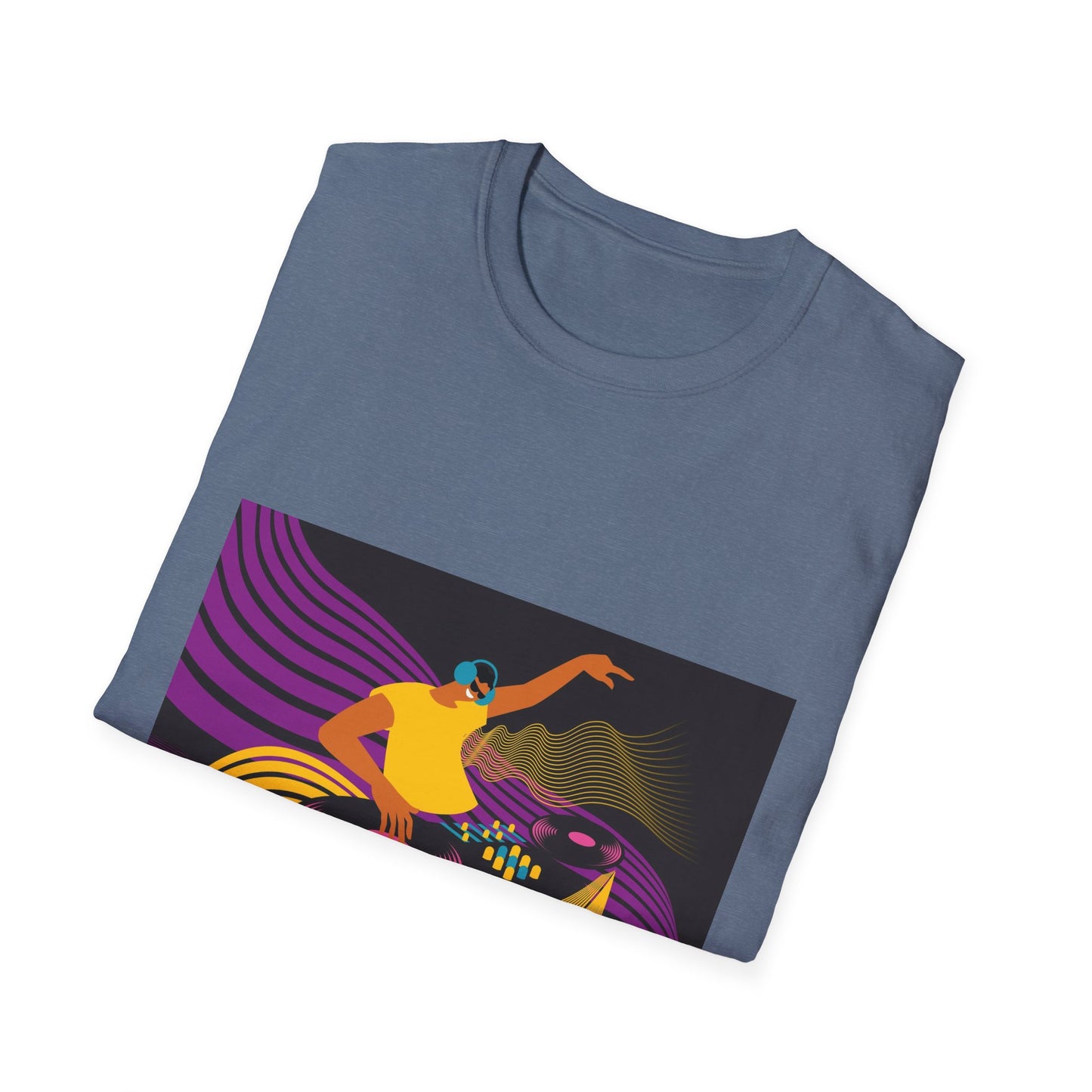 DJ Turntable Graphic T-Shirt — Retro Neon Dance Music Tee