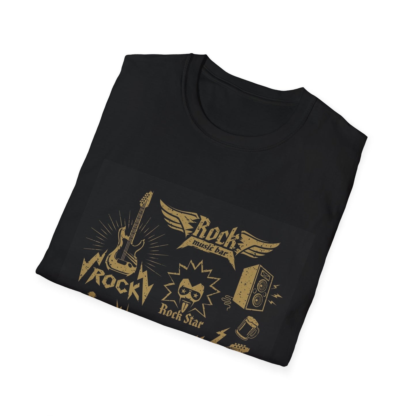 10%OFF at checkout! - Rock Band Graphic T-Shirt — Vintage Gold Guitar & Amp Design