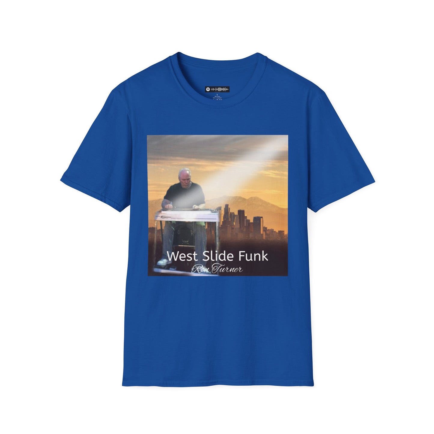West Slide Funk Steel Guitarist T-Shirt — Skyline Sunset Graphic Tee