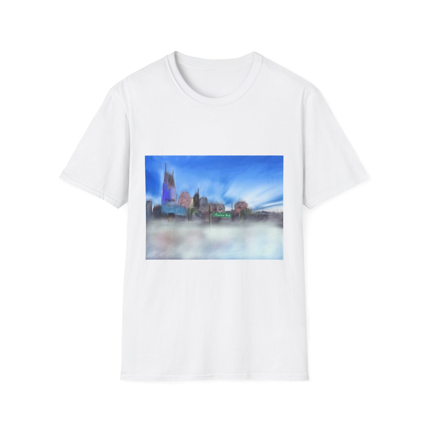10%OFF at checkout! - Music City Skyline Blur Print T-Shirt — Dreamy Urban Landscape Tee