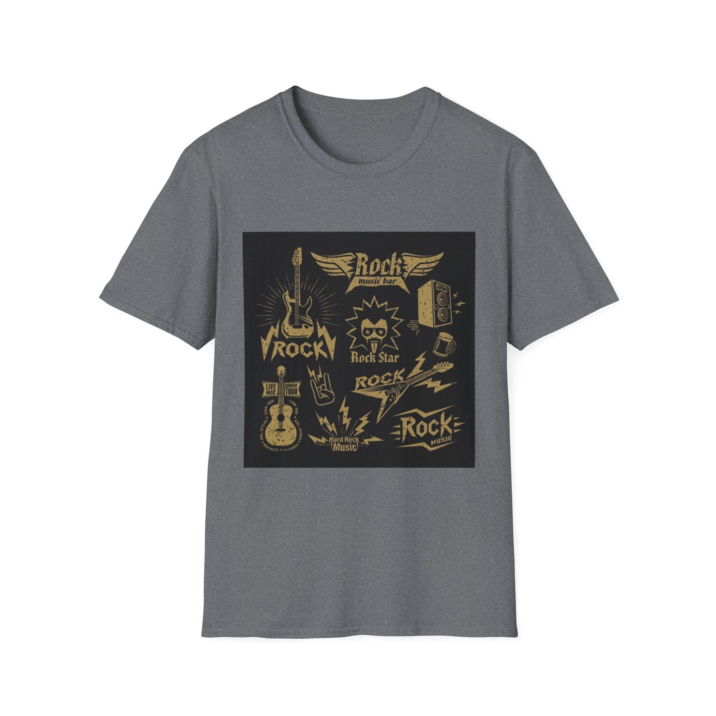 10%OFF at checkout! - Rock Band Graphic T-Shirt — Vintage Gold Guitar & Amp Design