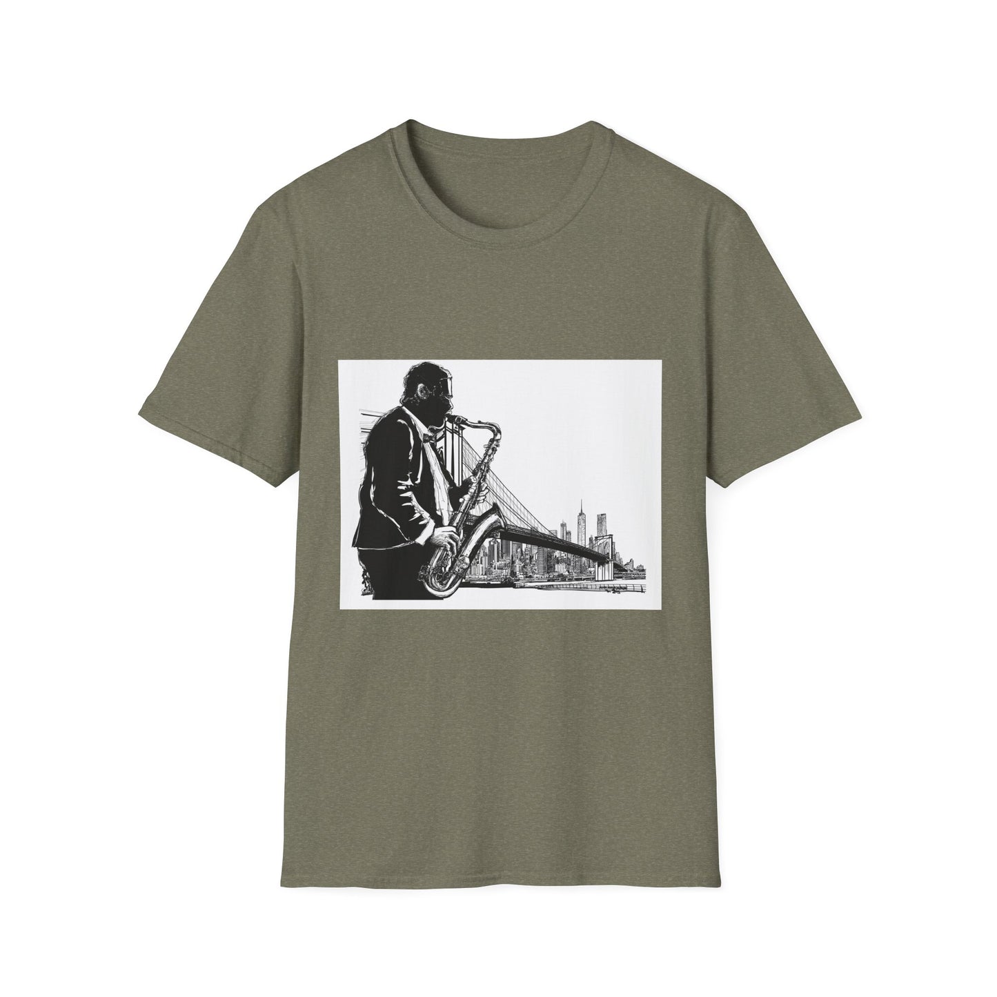 10%OFF at checkout! - Saxophone Skyline T-Shirt — Jazz Musician Cityscape Tee