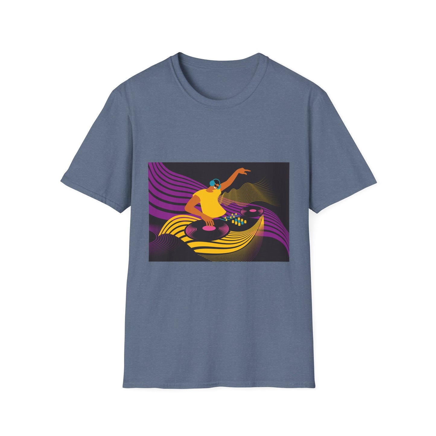 DJ Turntable Graphic T-Shirt — Retro Neon Dance Music Tee