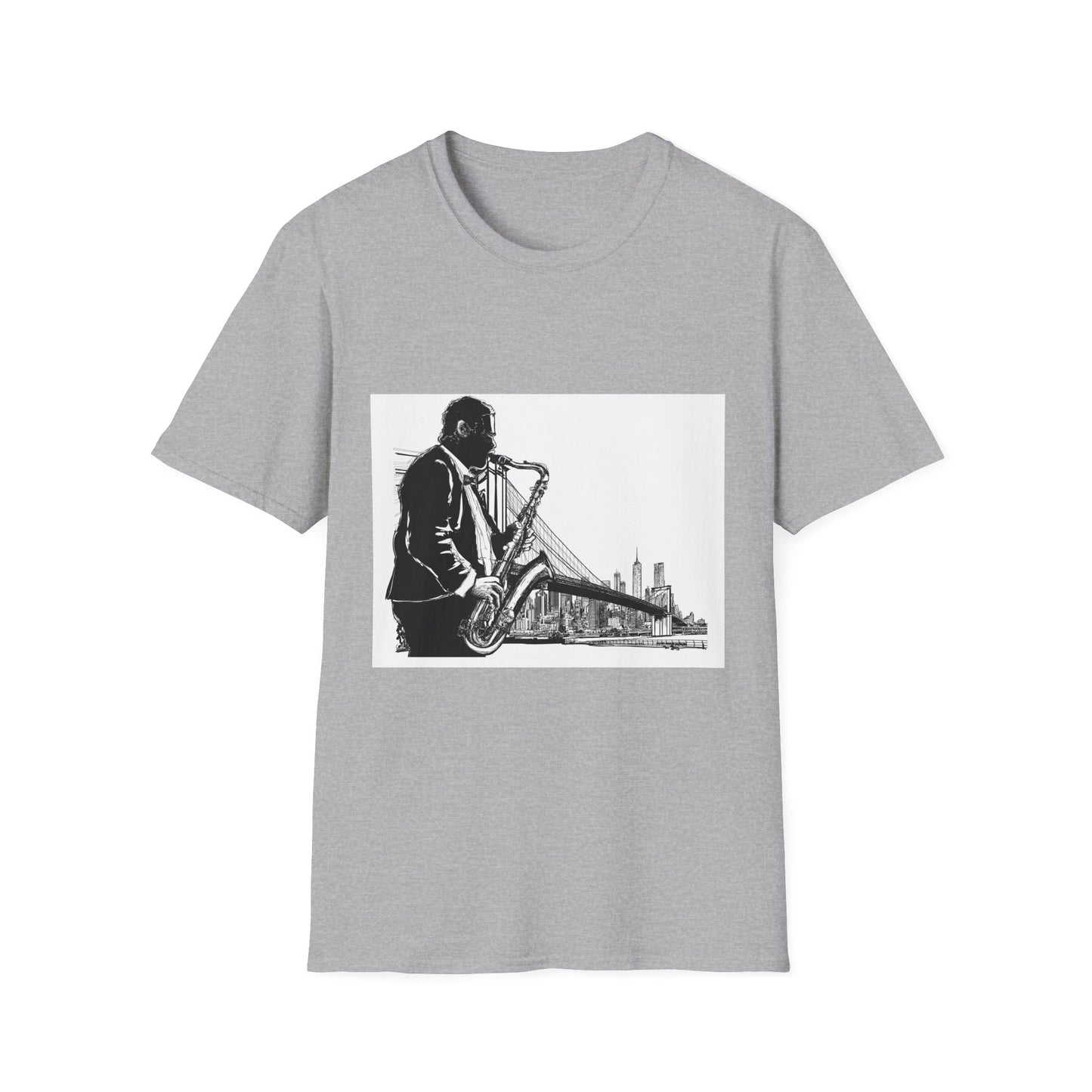 10%OFF at checkout! - Saxophone Skyline T-Shirt — Jazz Musician Cityscape Tee