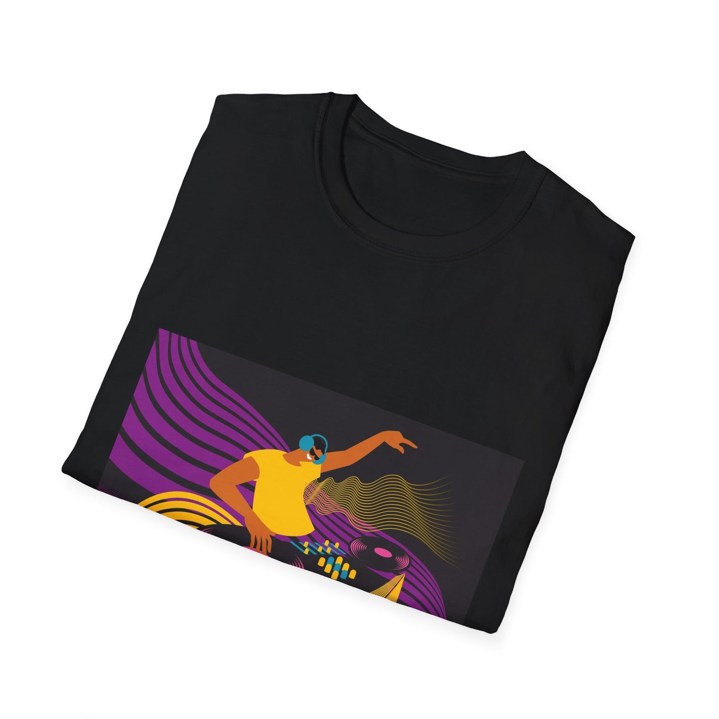 DJ Turntable Graphic T-Shirt — Retro Neon Dance Music Tee
