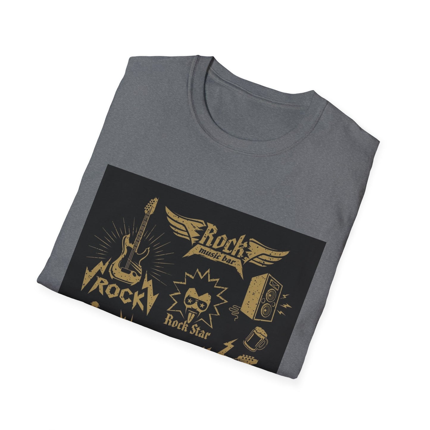 10%OFF at checkout! - Rock Band Graphic T-Shirt — Vintage Gold Guitar & Amp Design