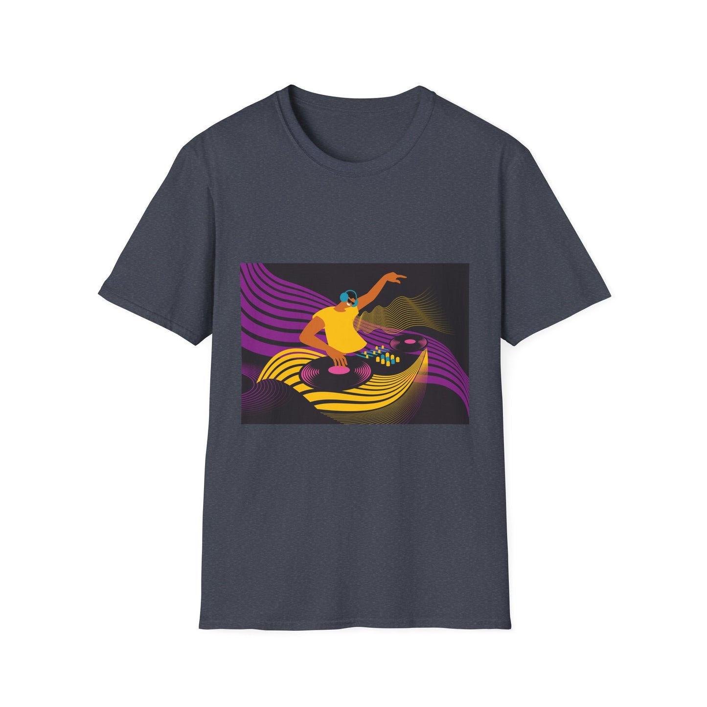 DJ Turntable Graphic T-Shirt — Retro Neon Dance Music Tee