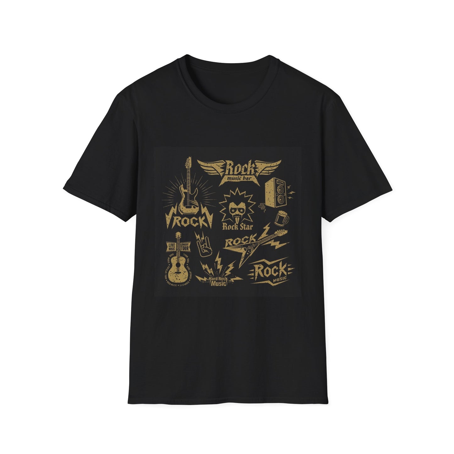 10%OFF at checkout! - Rock Band Graphic T-Shirt — Vintage Gold Guitar & Amp Design