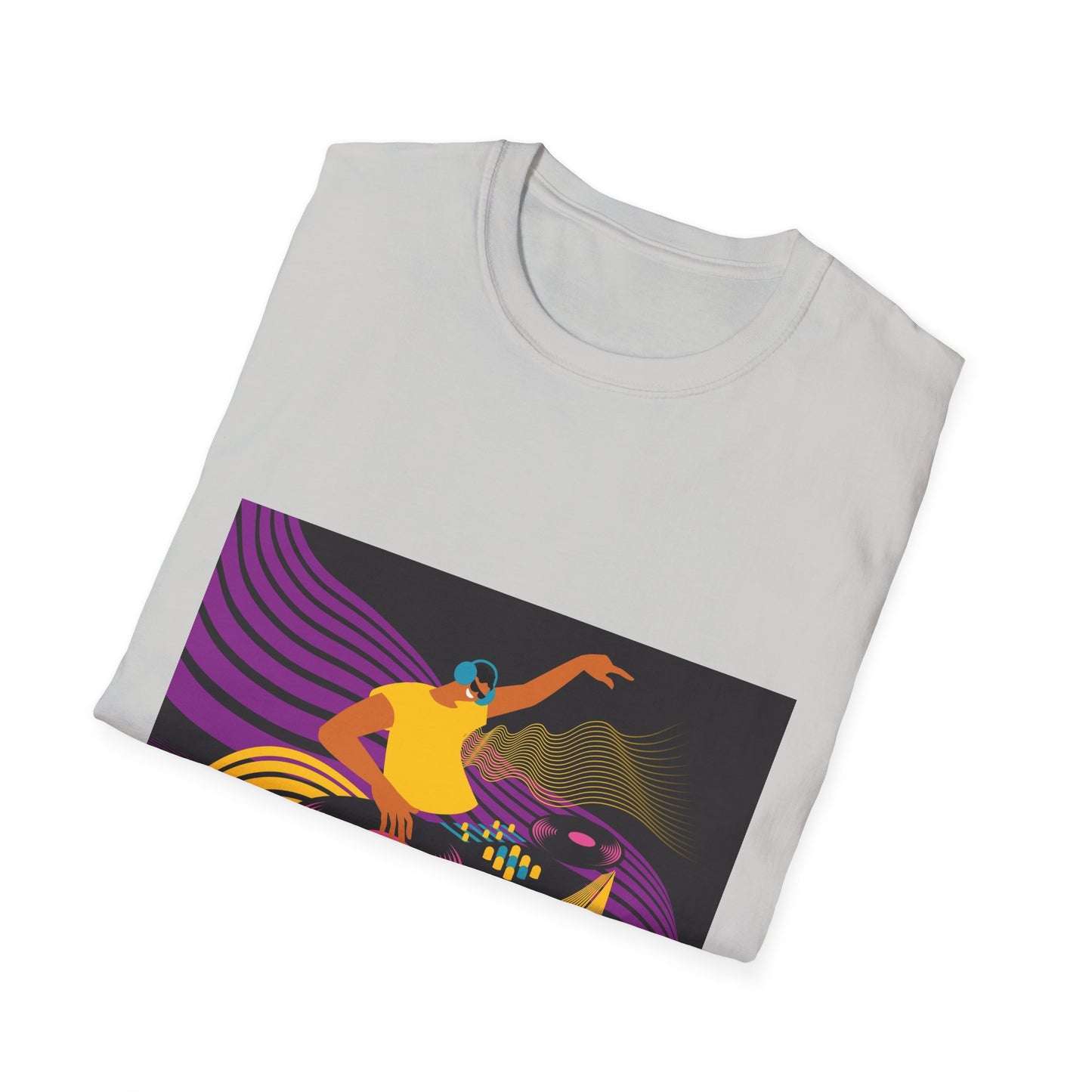 DJ Turntable Graphic T-Shirt — Retro Neon Dance Music Tee