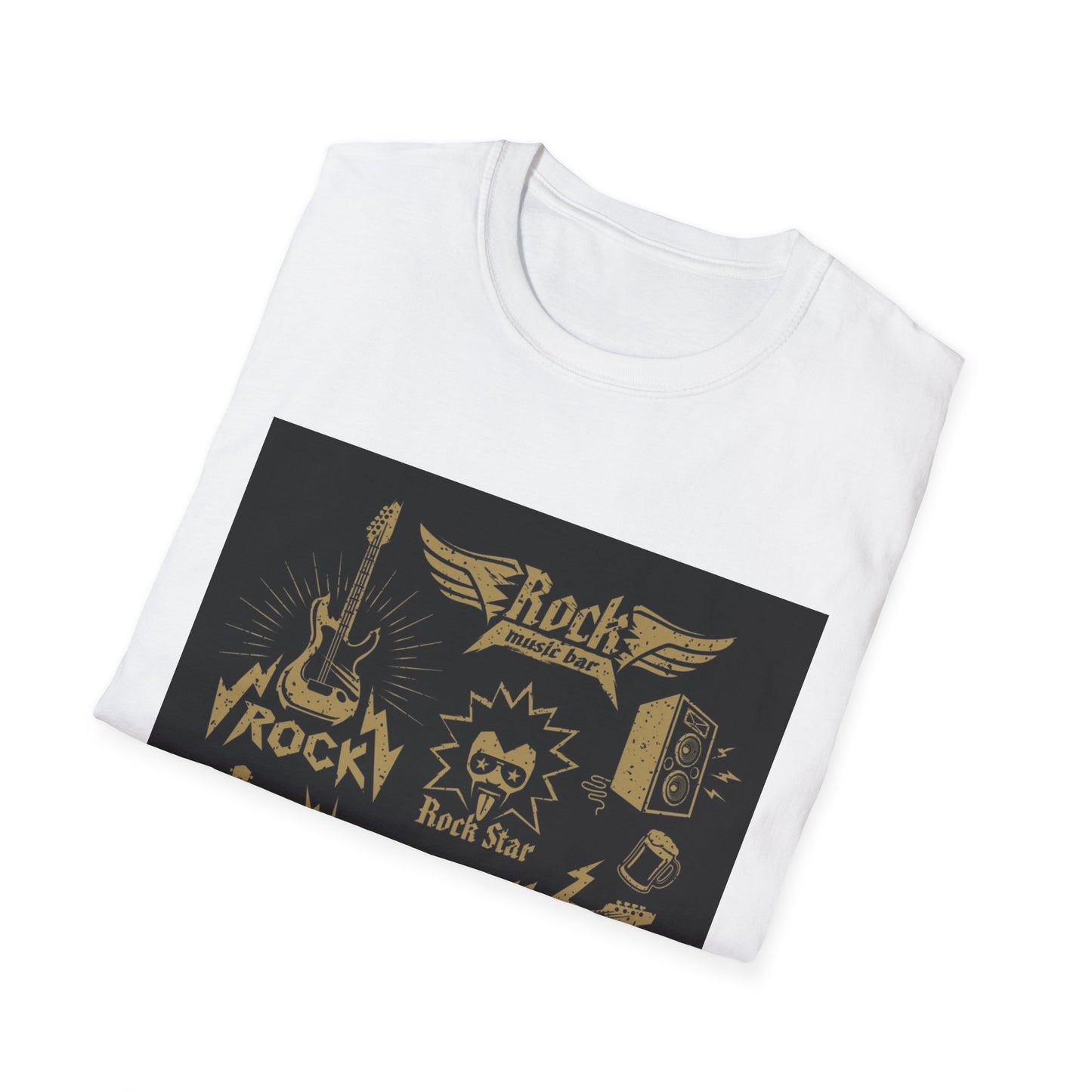 10%OFF at checkout! - Rock Band Graphic T-Shirt — Vintage Gold Guitar & Amp Design