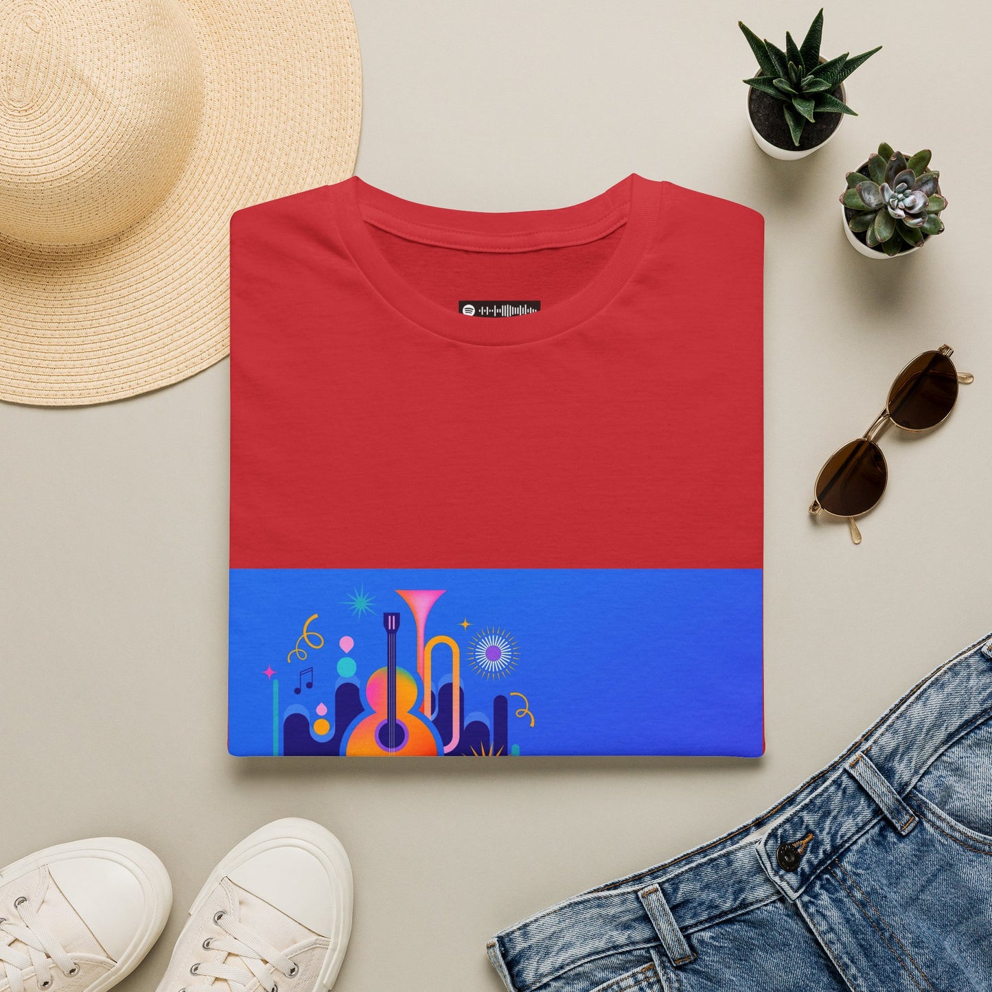10% Off at checkout - Music Festival Graphic T-Shirt — Colorful Guitar & Instruments Design