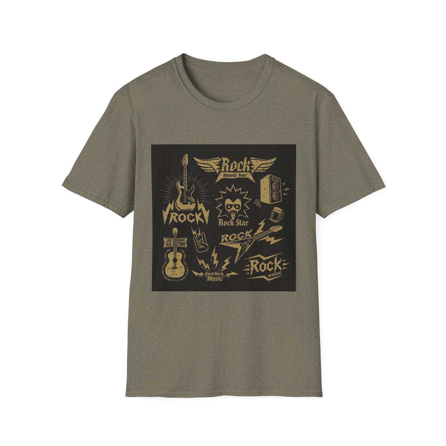 10%OFF at checkout! - Rock Band Graphic T-Shirt — Vintage Gold Guitar & Amp Design