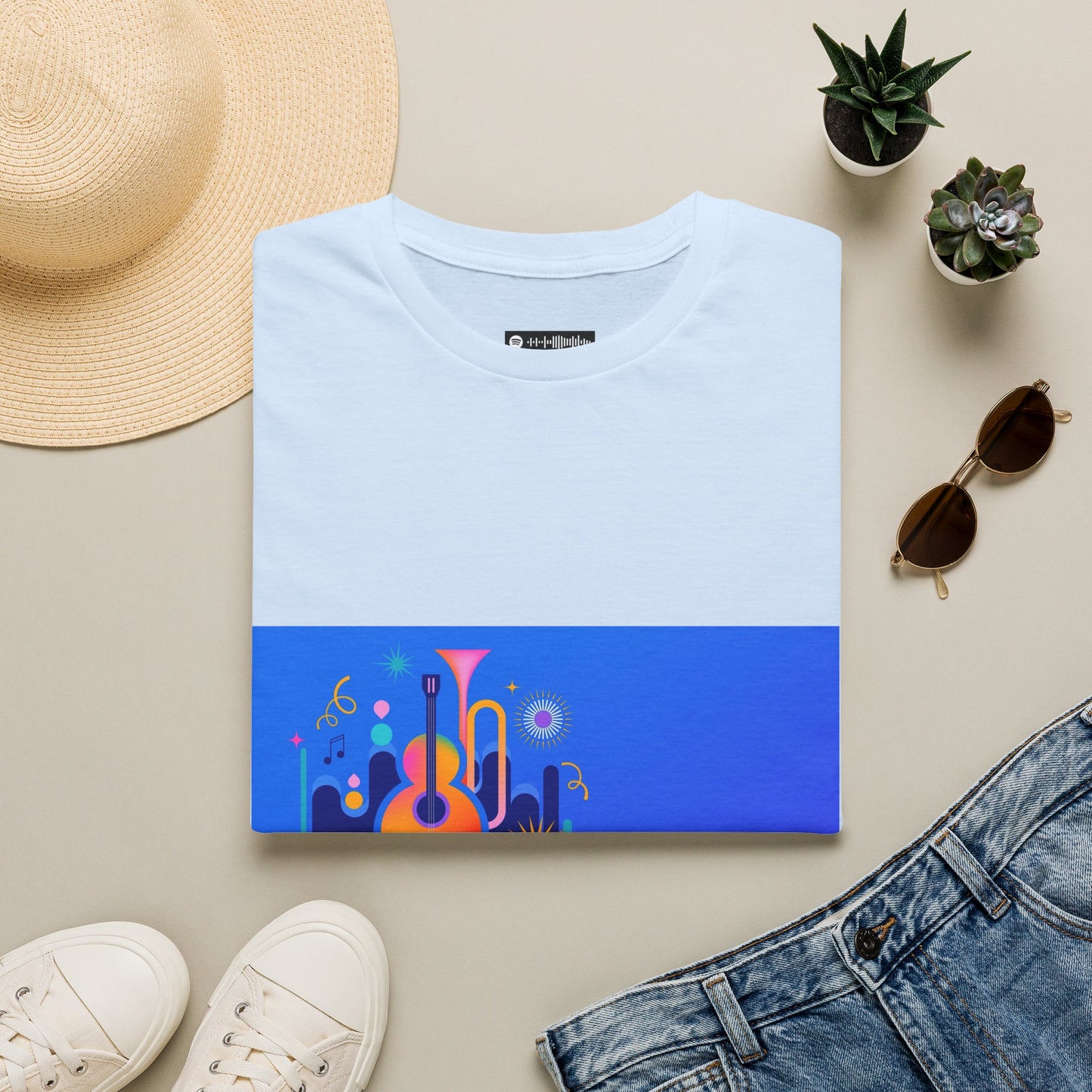 10% Off at checkout - Music Festival Graphic T-Shirt — Colorful Guitar & Instruments Design