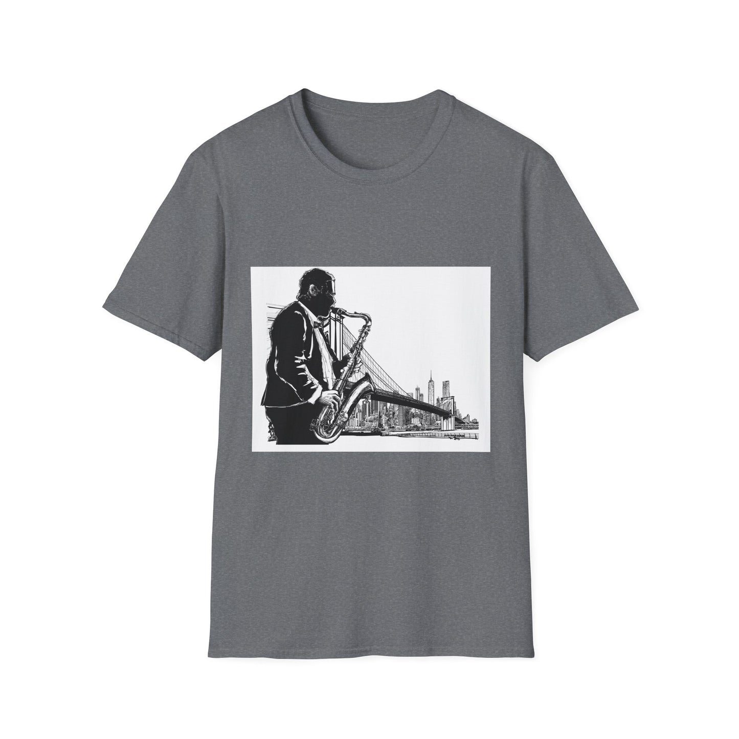 10%OFF at checkout! - Saxophone Skyline T-Shirt — Jazz Musician Cityscape Tee