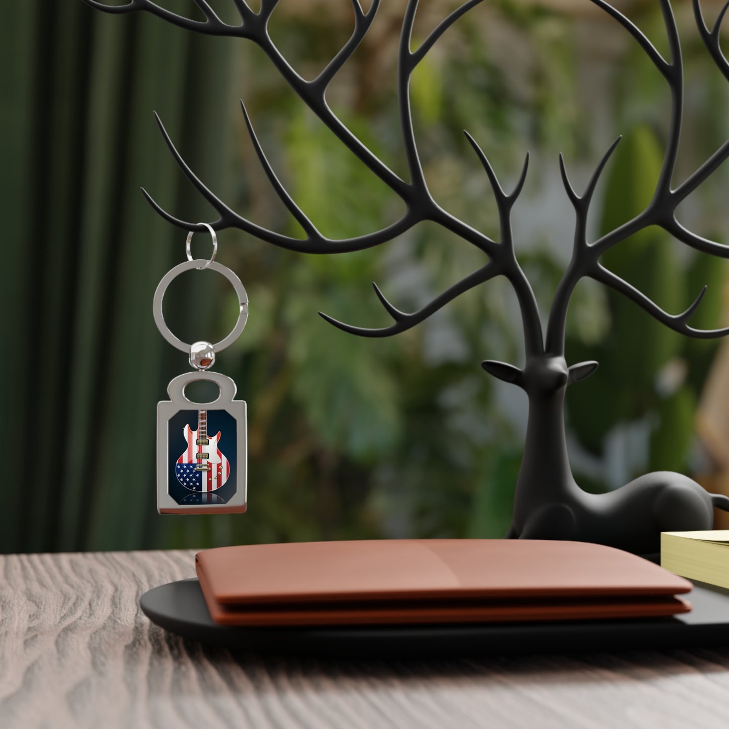 American Flag Electric Guitar Rectangle Keyring