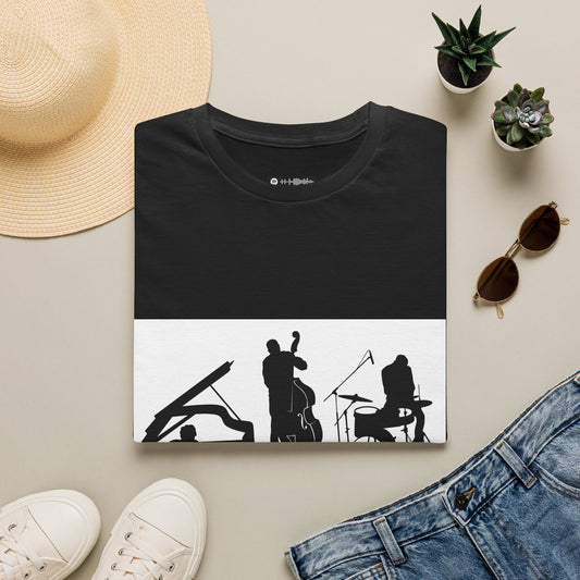 10% Off at checkout - Jazz Trio Silhouette T-Shirt — Piano, Bass & Drums Music Tee