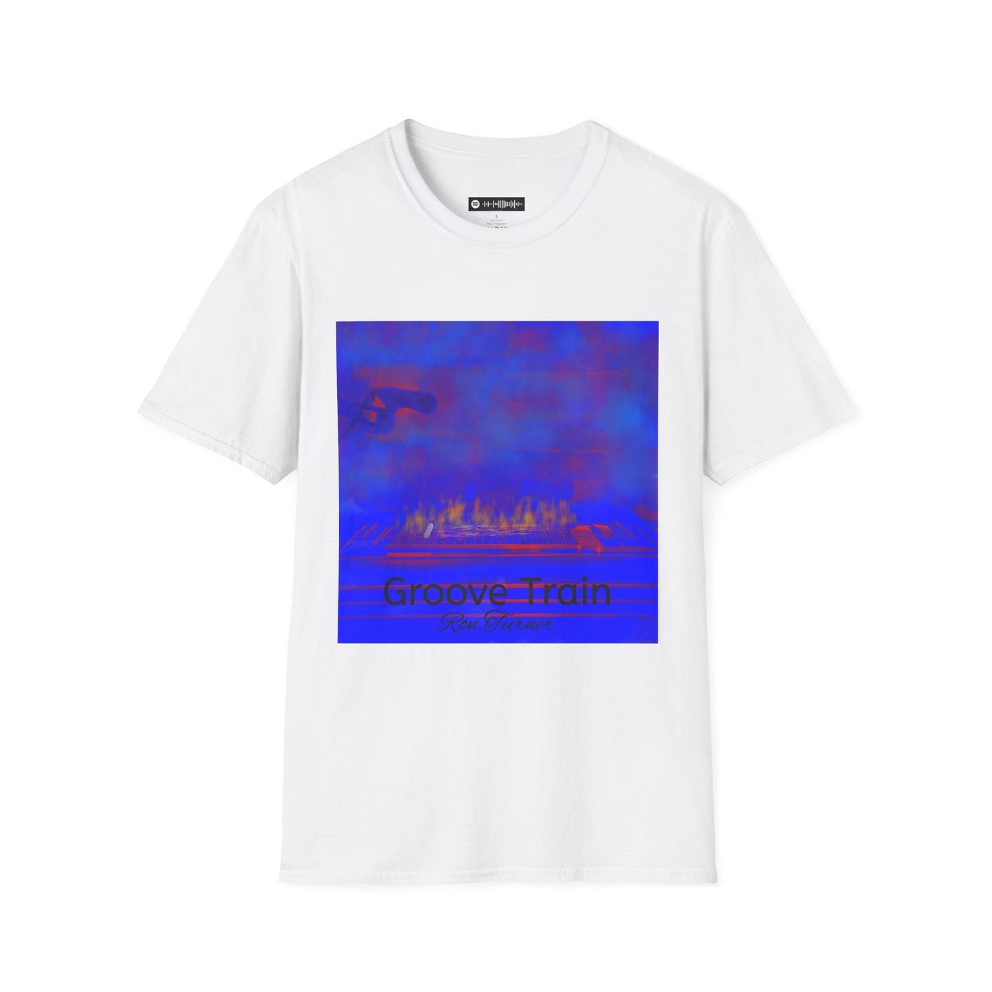 Groove Train Abstract Art T-Shirt — Retro Blue Vaporwave Graphic Tee