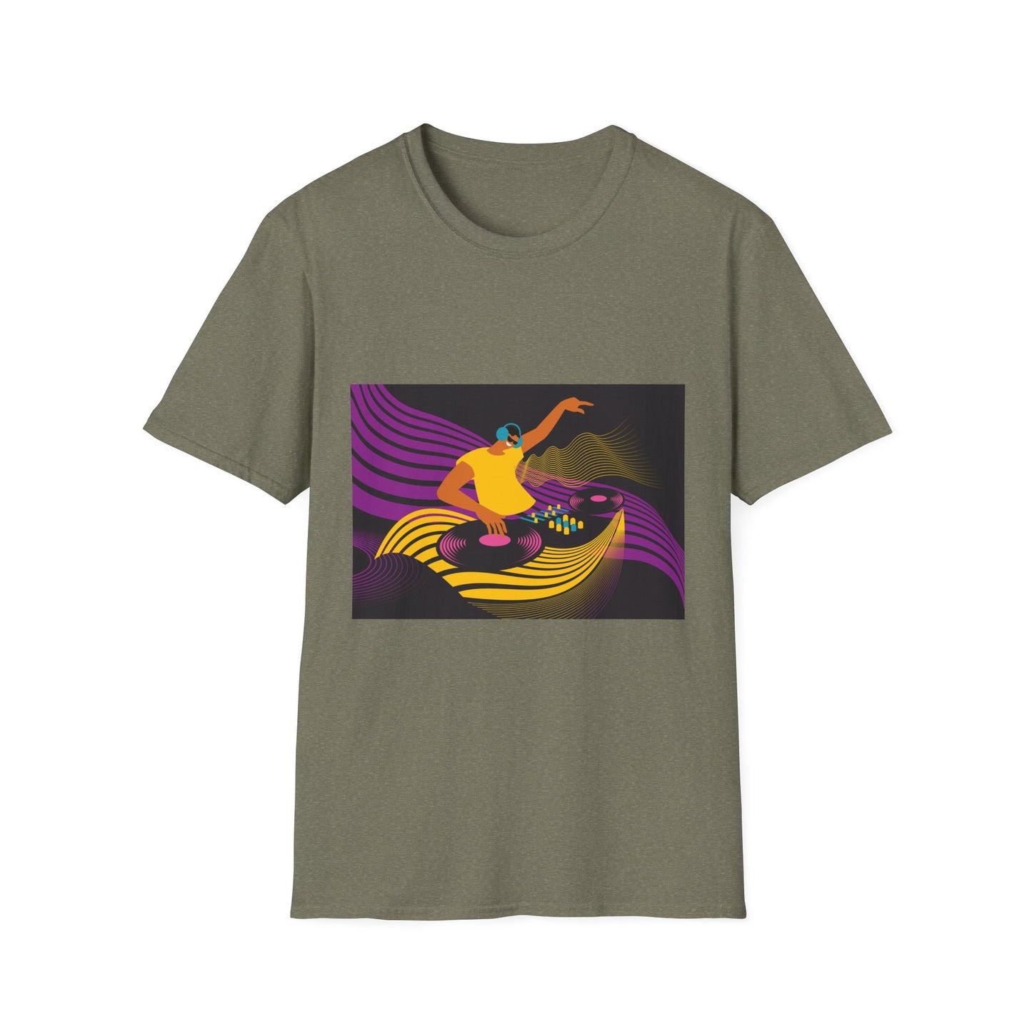 DJ Turntable Graphic T-Shirt — Retro Neon Dance Music Tee