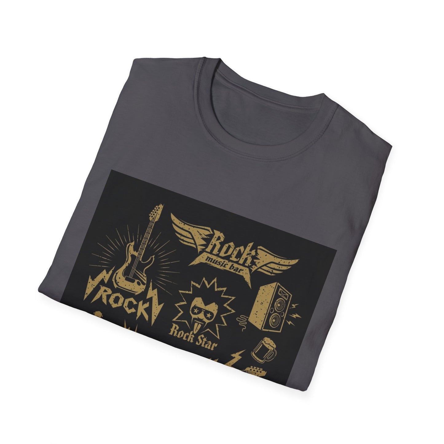 10%OFF at checkout! - Rock Band Graphic T-Shirt — Vintage Gold Guitar & Amp Design