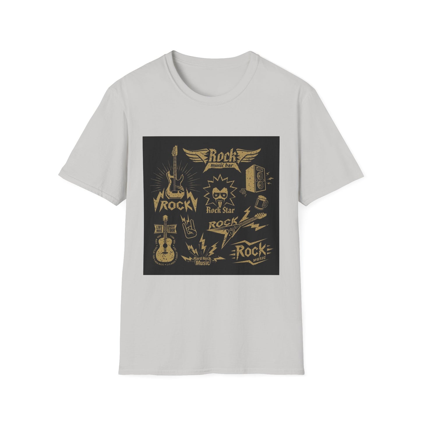 10%OFF at checkout! - Rock Band Graphic T-Shirt — Vintage Gold Guitar & Amp Design
