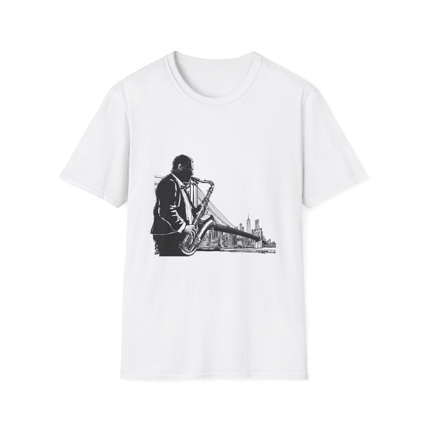 10%OFF at checkout! - Saxophone Skyline T-Shirt — Jazz Musician Cityscape Tee