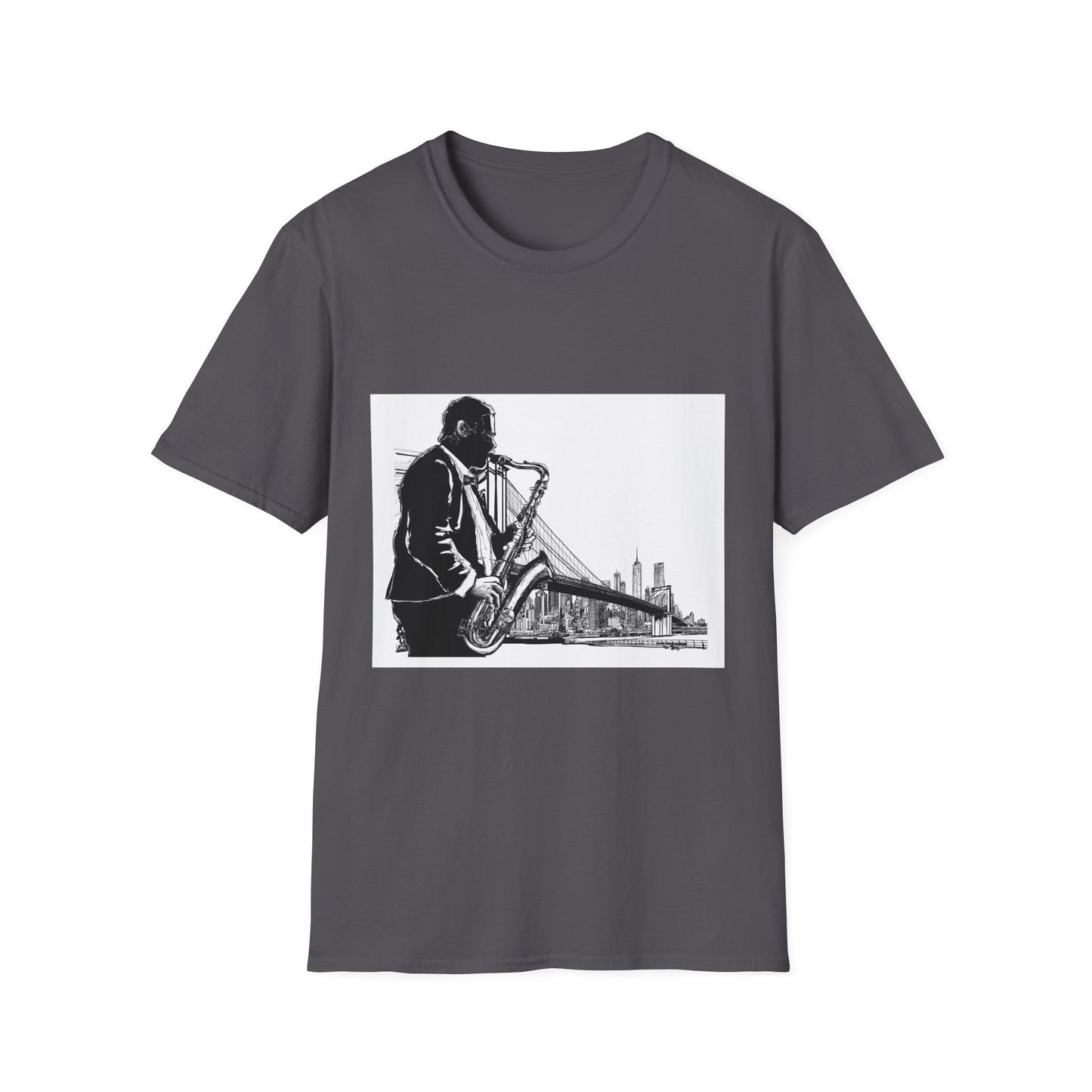 10%OFF at checkout! - Saxophone Skyline T-Shirt — Jazz Musician Cityscape Tee