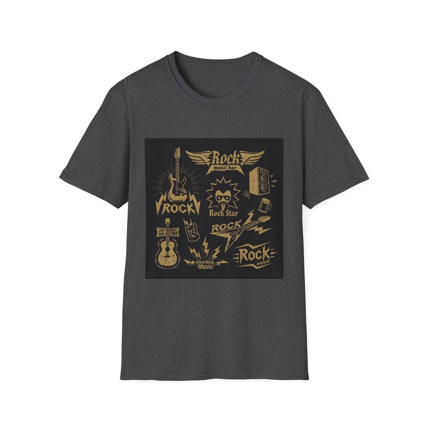 10%OFF at checkout! - Rock Band Graphic T-Shirt — Vintage Gold Guitar & Amp Design