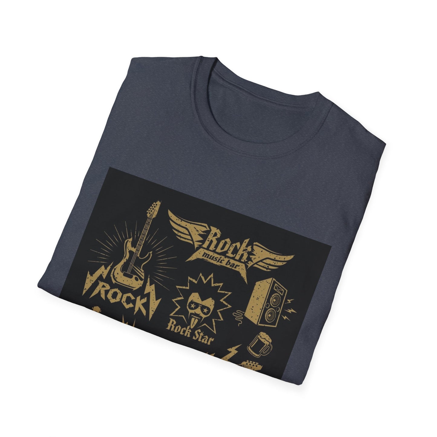 10%OFF at checkout! - Rock Band Graphic T-Shirt — Vintage Gold Guitar & Amp Design