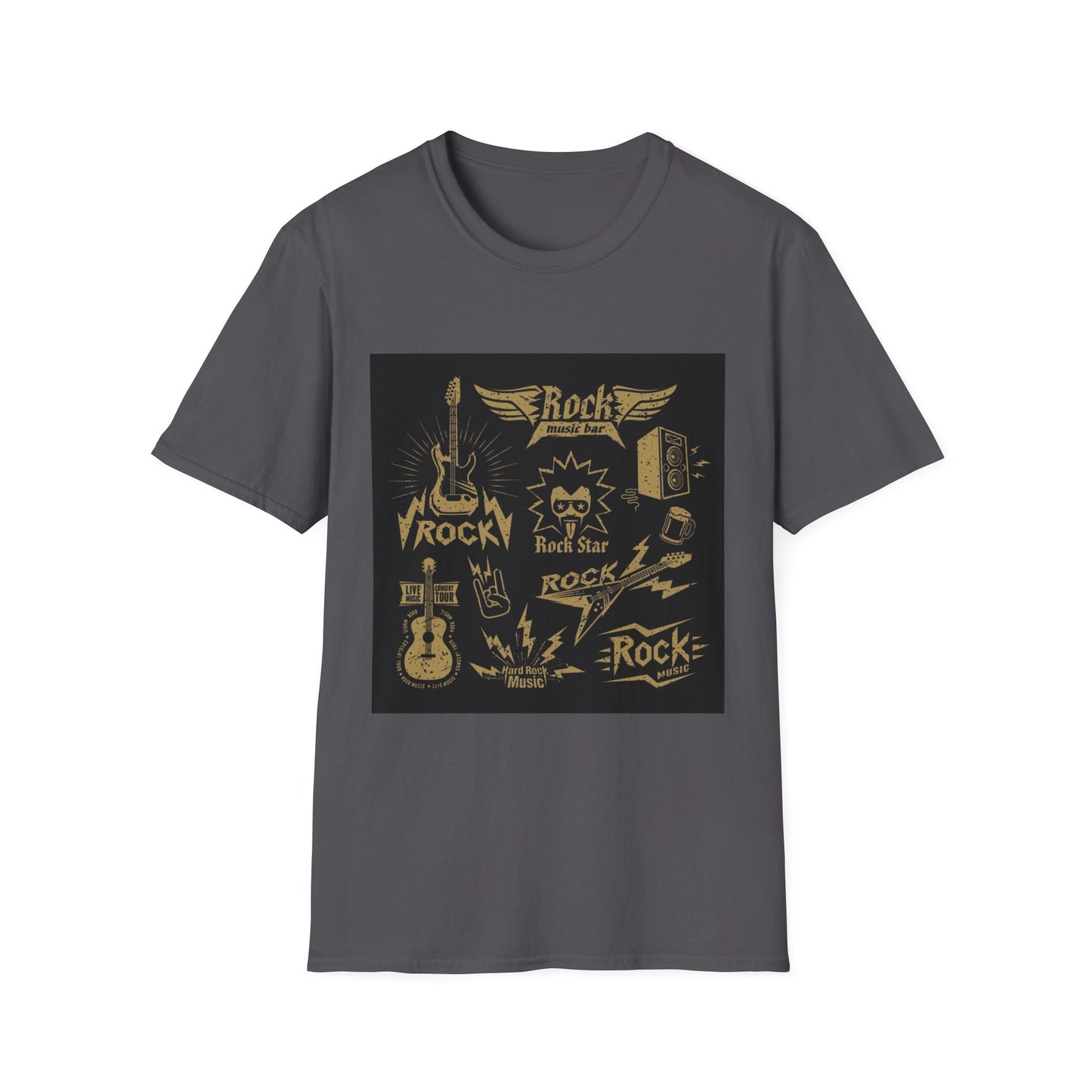 10%OFF at checkout! - Rock Band Graphic T-Shirt — Vintage Gold Guitar & Amp Design