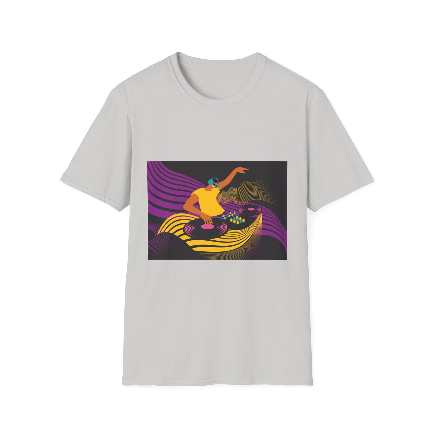 DJ Turntable Graphic T-Shirt — Retro Neon Dance Music Tee