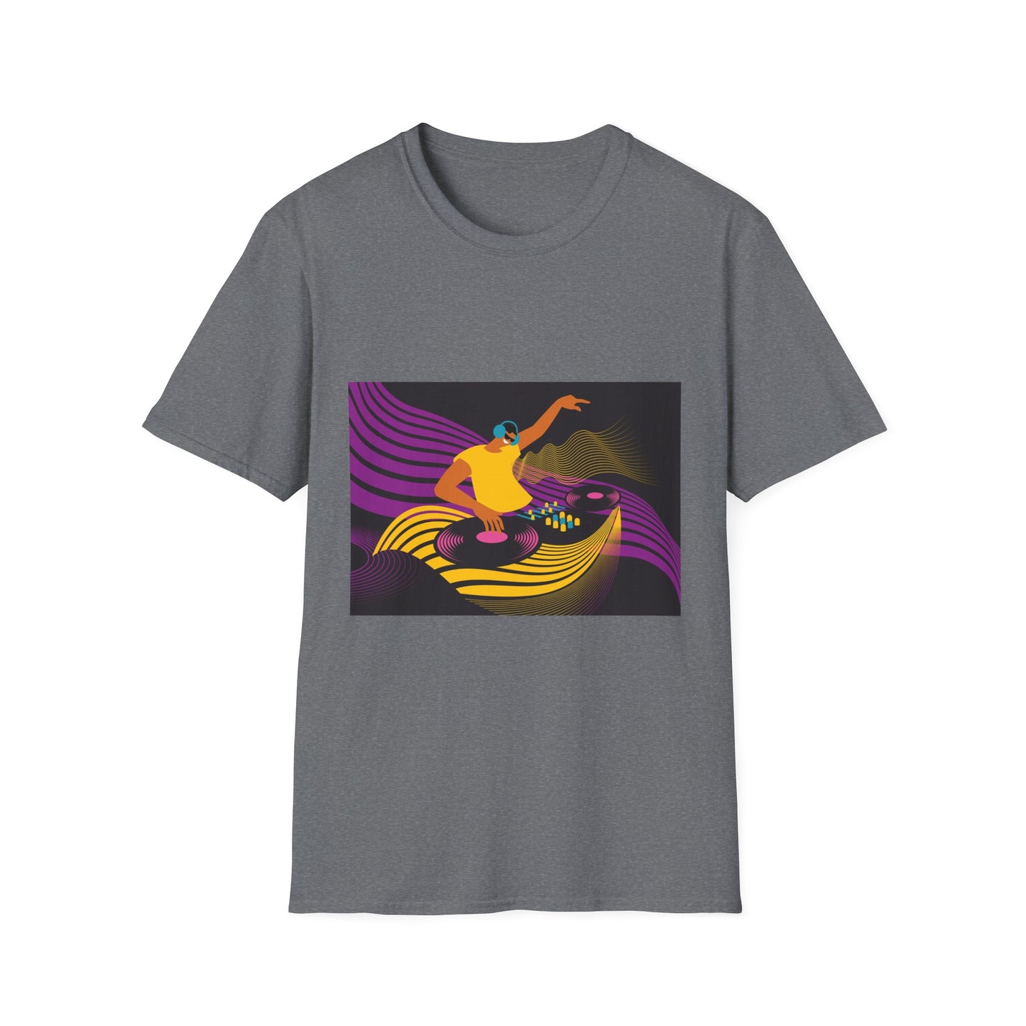 DJ Turntable Graphic T-Shirt — Retro Neon Dance Music Tee