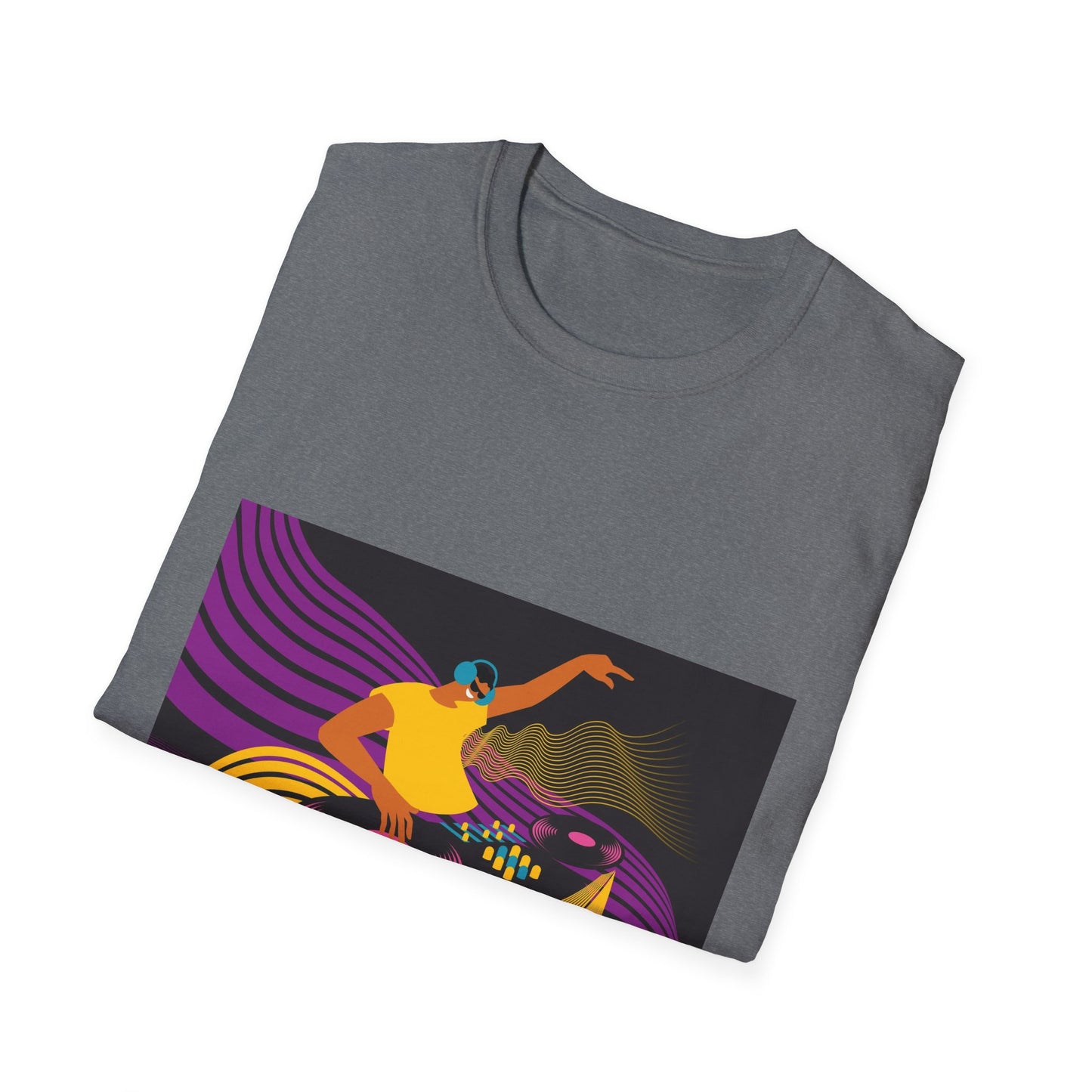 DJ Turntable Graphic T-Shirt — Retro Neon Dance Music Tee
